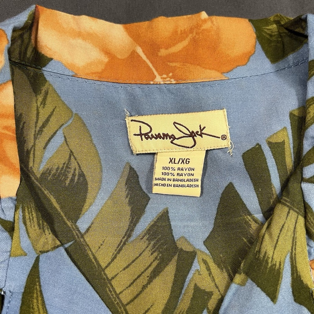 Panama Jack Hawaiian Shirt Blue/Orange Tropical Print S/S Button Men's Size XL - Picture 2 of 6